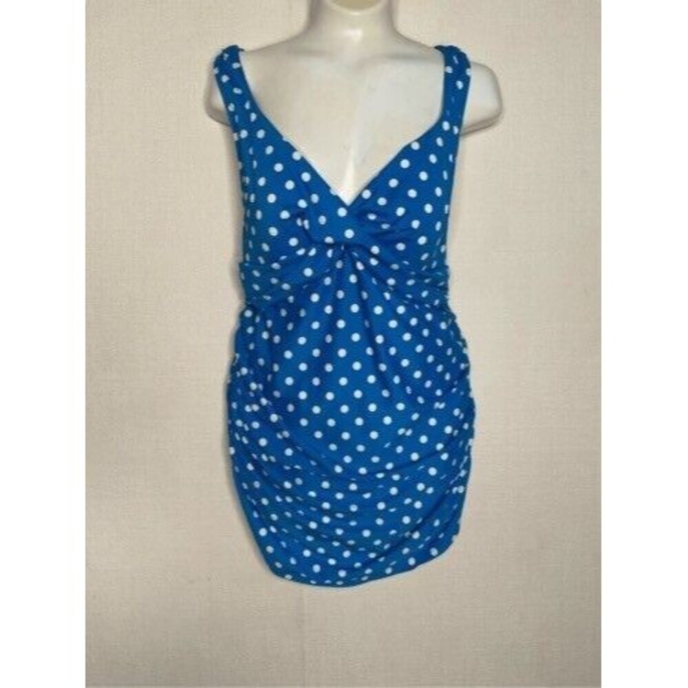 L.L. Bean Padded Sleeveless UPF 50+ One Piece Swim Suit Women Size 12 Blue Polka